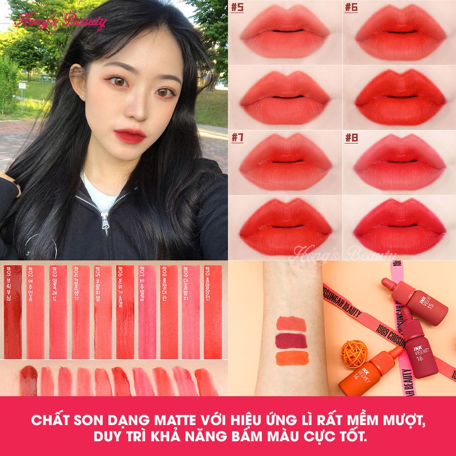 Son kem Peripera Ink Vel.vet Lip Tint siêu lì, bám màu cực tốt và mềm mịn môi - HONG'S BEAUTY