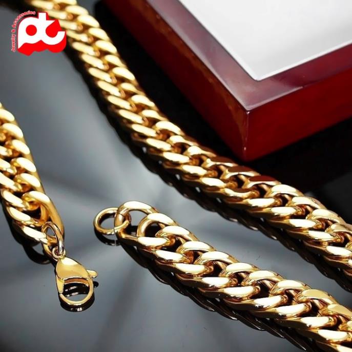 Dây chuyền nam đẹp inox cao cấp thời trang titan thép không gỉ kiểu lặc đôi PT JEWELRY kích cỡ 10mm mạ vàng PTDCNA174