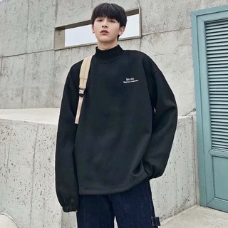 Áo sweater cổ cao tay dài thoải mái màu trơn dễ phối thời trang mùa thu dành cho bạn nam