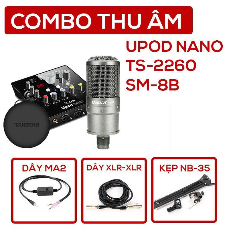 Combo mic thu âm chuyên nghiệp  Mic Takstar SM 8B, Soundcard Icon Upod Nano, Tai nghe TS2260