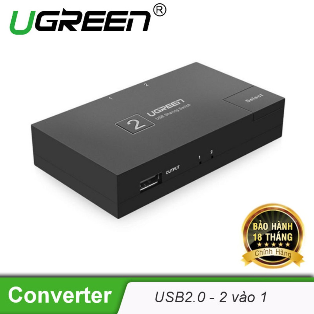 Bộ chuyển mạch chia sẻ USB 2.0 - 2 vào 1 - UGREEN US158 - 30345 (đen)