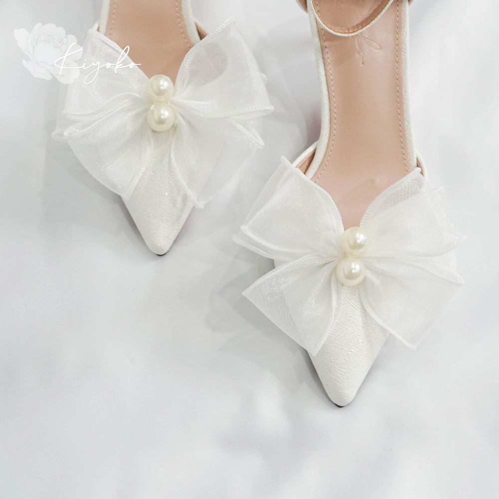 Giày cưới cô dâu đính nơ Kiyoko cao 7cm