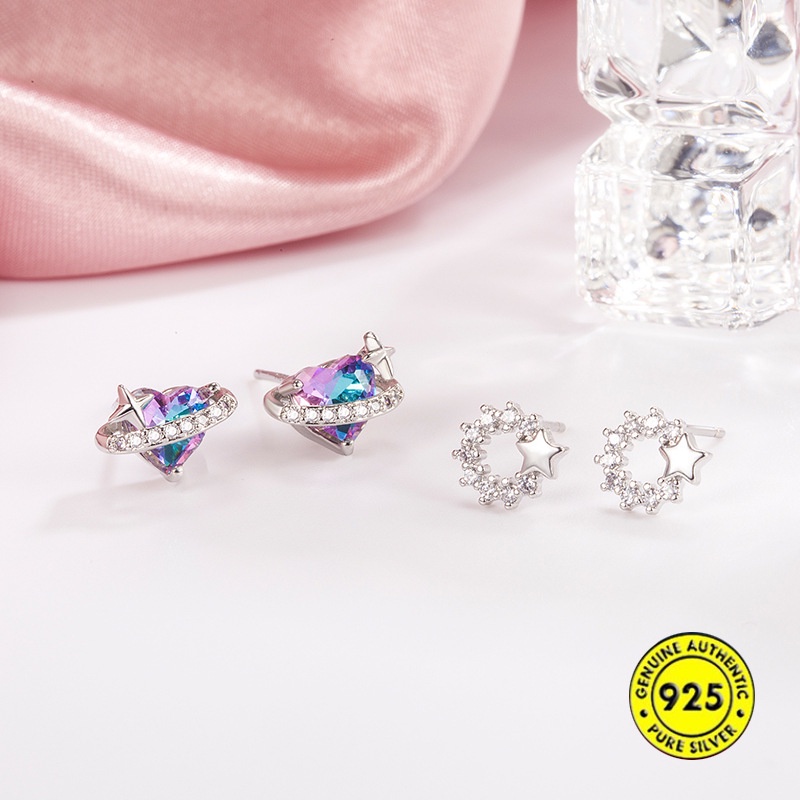 Khuyên Tai Hình Trái Tim Đính Đá Phong Cách Hàn Quốc