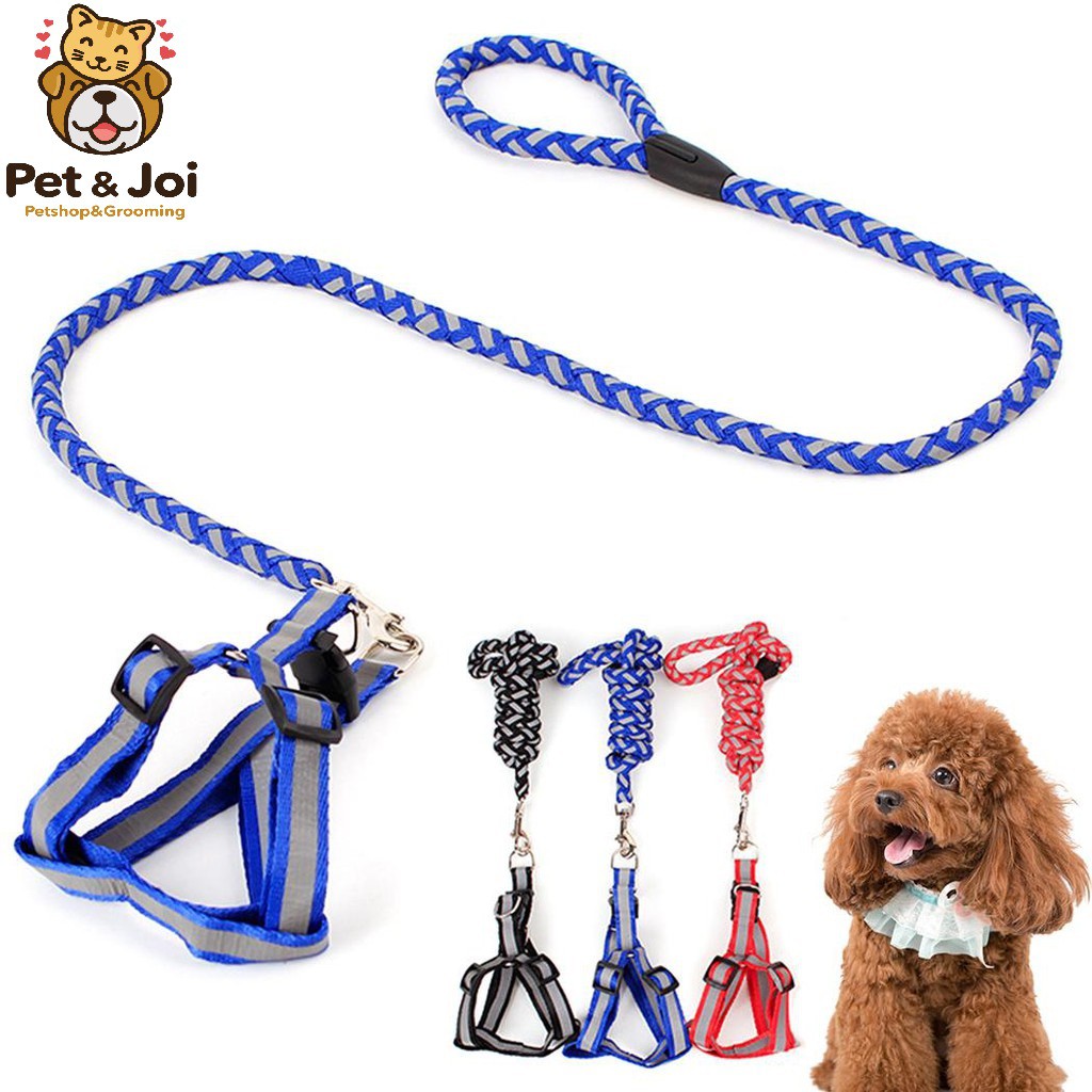 Dây dắt phản quang cho chó mèo, dây yếm thời trang = PET&amp;JOI