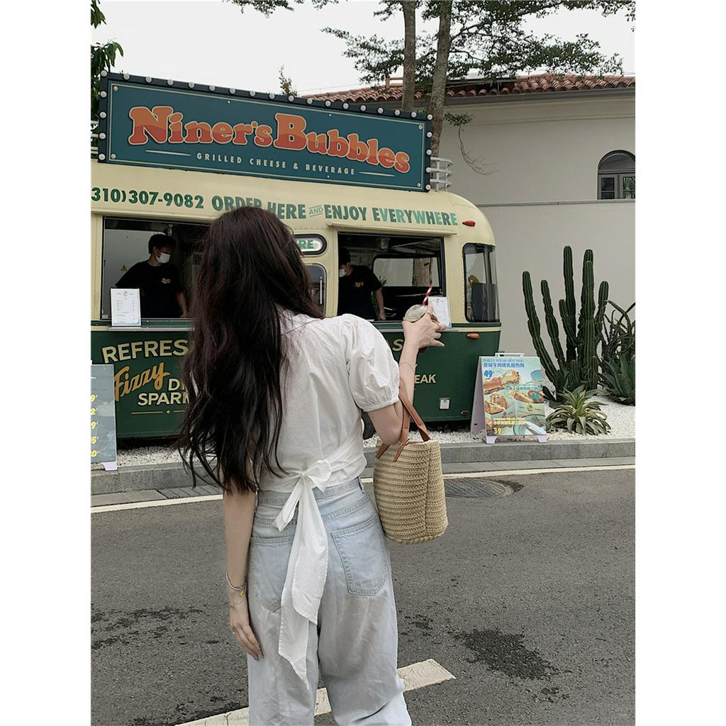 「 WELOVE1 」Áo Croptop Ngắn Tay Cổ Chữ V Thời Trang Mùa Hè Dành Cho Nữ