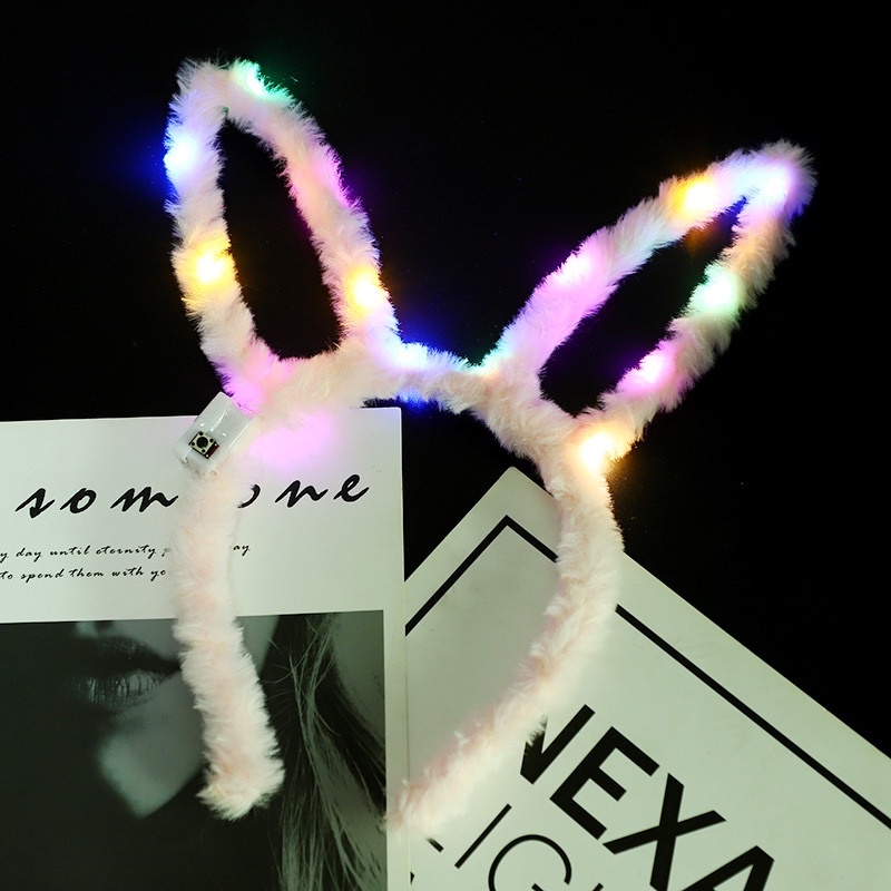 Bờm Tai Thỏ Phát Sáng, Cài Tóc Đáng Yêu Kèm Đèn Lung Linh Lấp Lánh