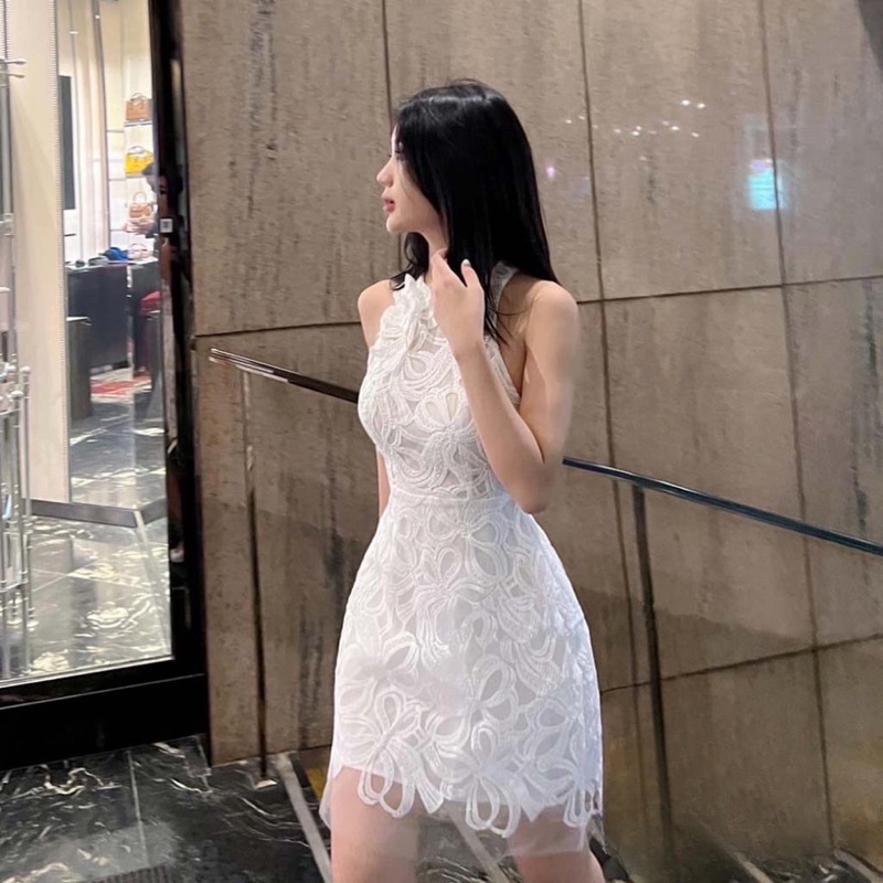 ĐẦM REN SÁT NÁCH KÈM HOA HẠT CƯỜM NƠ 3 MÀU - CHẤT REN CAO CẤP - MÀU CAM /  TRẮNG / ĐEN alohashop91