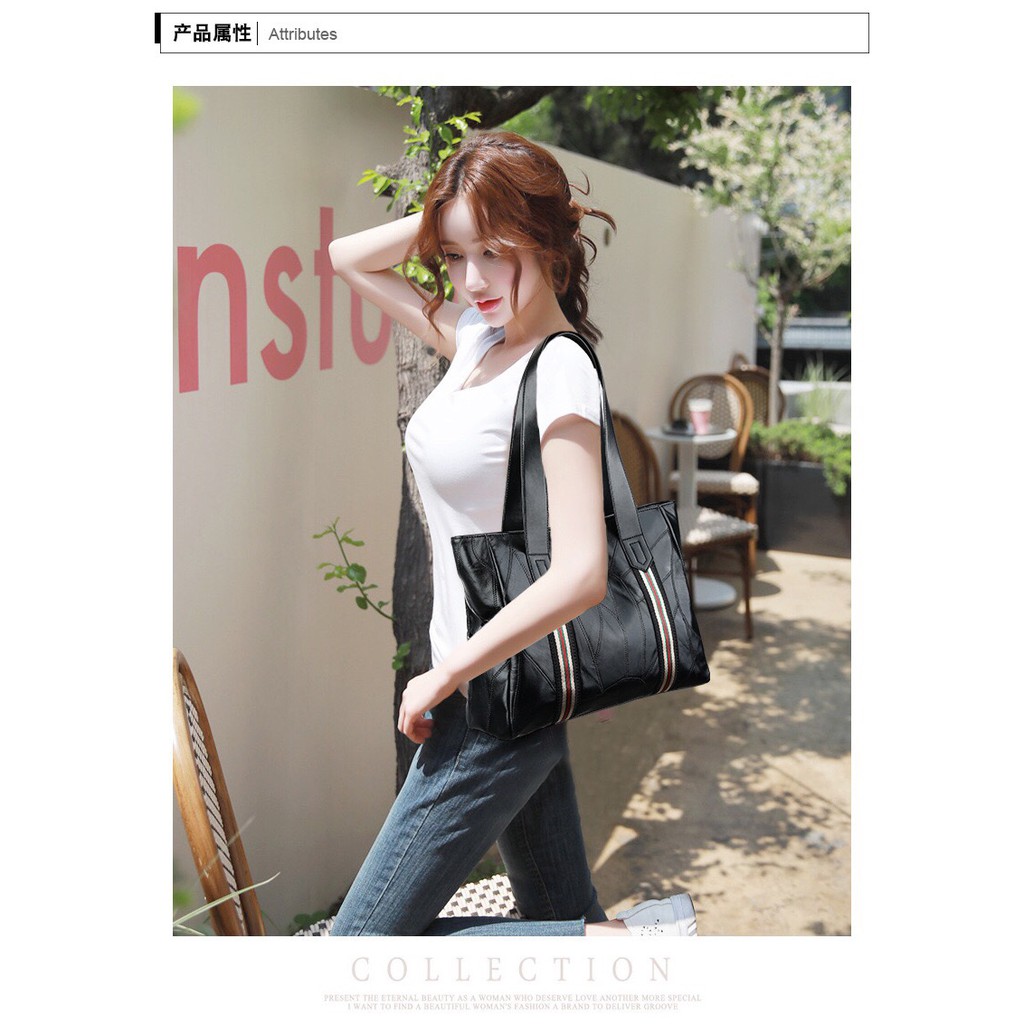 Túi xách tay đeo vai nữ công sở T19 size lớn 36x28x12cm (Đen) | BigBuy360 - bigbuy360.vn