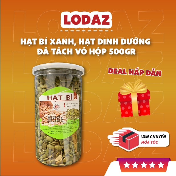 Hạt bí xanh, hạt dinh dưỡng đã tách vỏ LODAZ ăn vặt vừa ngon vừa rẻ Hà Nội hộp 500gr