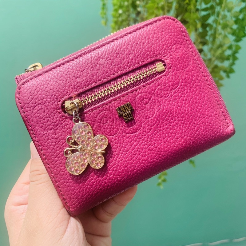 Ví mini da thật màu tím sen Anna Sui hàng si JAPAN full box