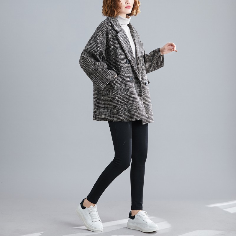 Áo khoác blazer dạ kẻ chần túi nắp, Áo khoác dạ kẻ chần hai lớp siêu dày dặn oversize dáng dài, dáng ngắn