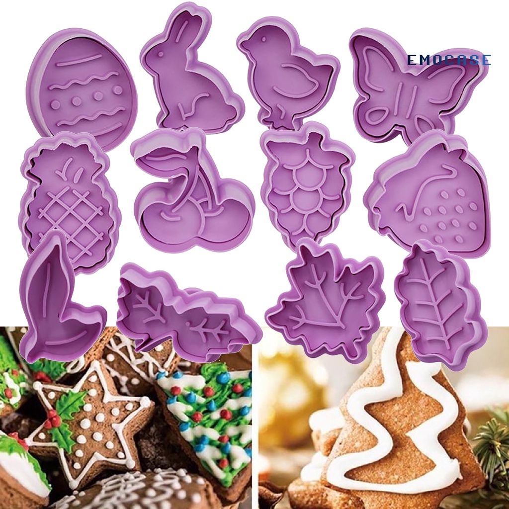 Set 4 Khuôn Nhấn Làm Bánh Quy Bằng Nhựa Không Dính Họa Tiết Hoạt Hình Cho Nhà Bếp