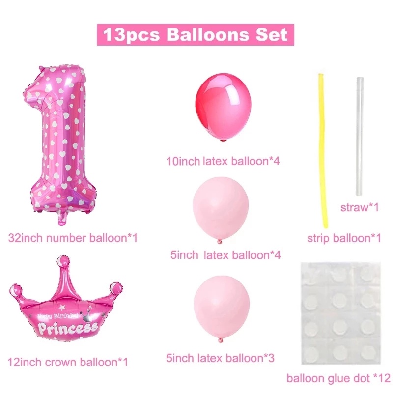 Set 13 Bong Bóng Hình Số 32 Inch Trang Trí Tiệc Sinh Nhật Cho Bé Gái 0-9 Tuổi