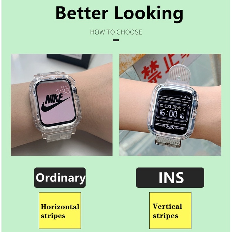 Dây Đeo Trong Suốt + Ốp Bảo Vệ Cho Đồng Hồ Thông Minh Series 7 6 SE 5 4 3 2 1 i watch 45mm 41mm 38mm 40mm 42mm 44mm