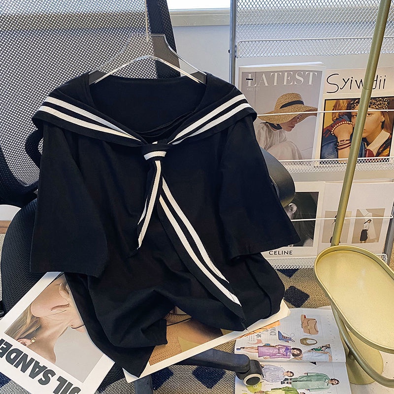 Áo Thun Tay Ngắn Cổ Tròn Màu Sắc Tương Phản Phong Cách Hàn Quốc Thời Trang Mùa Hè Cho Nữ