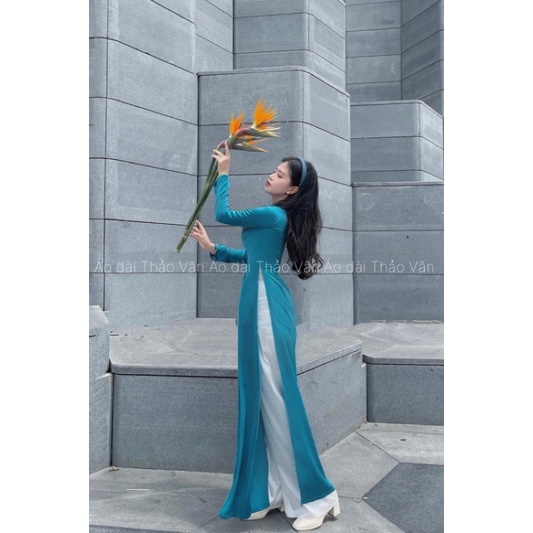 Áo dài lụa ngọc trai đính hạt ngọc, áo dài thiên điểu fom dáng truyền thống-AV017