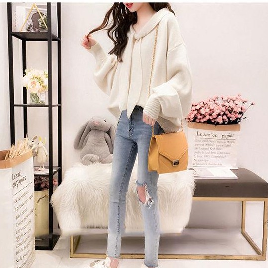 Áo Sweater Dáng Rộng Phối Ren Thời Trang Mùa Thu Hàn Quốc Dành Cho Nữ