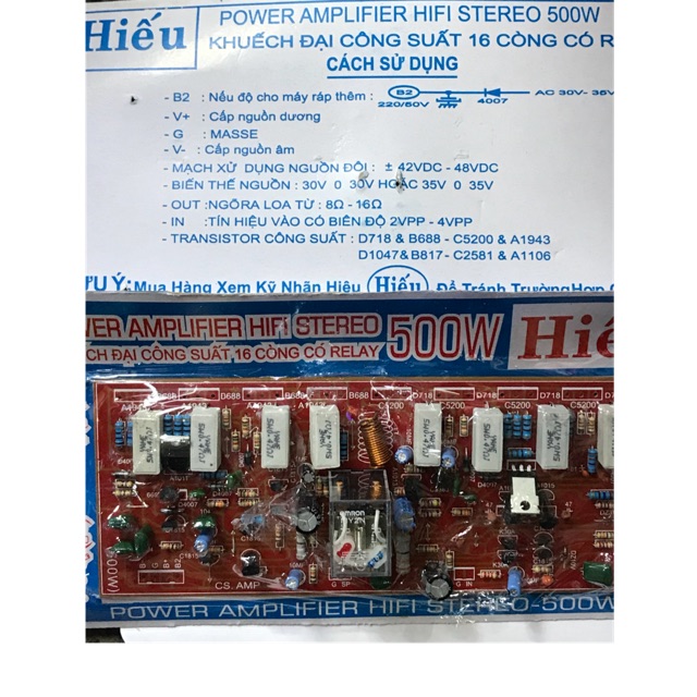 Mạch khuếch đại công suất 16 Sò có relay 500w