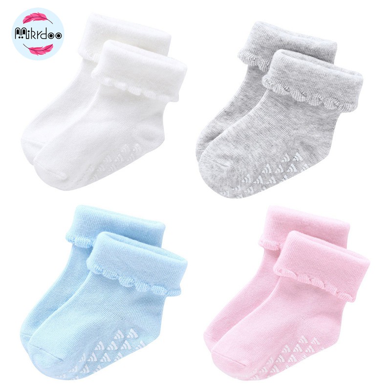 Đôi Tất Mikrdoo Vải Cotton Mềm Thoáng Khí Màu Trơn Dễ Thương Dành Cho Bé