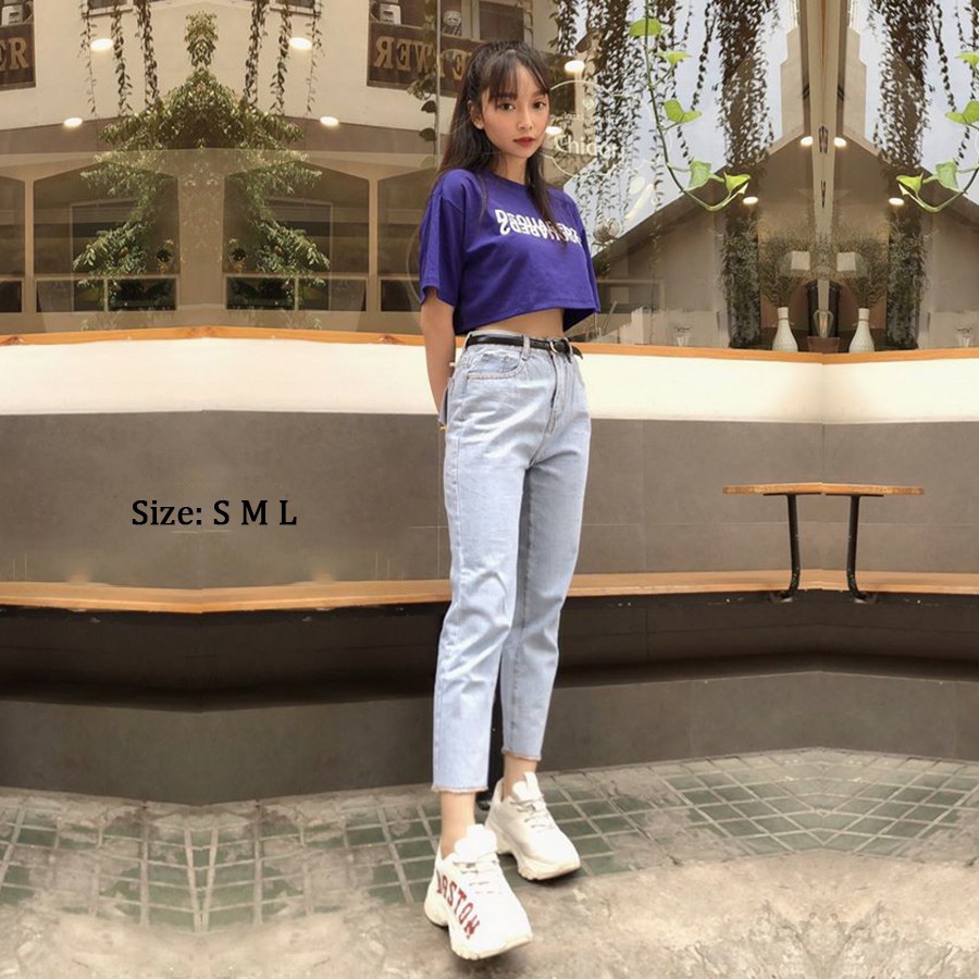 Quần Baggy Jeans Nữ Trơn Và Rách Gấu, 2 Màu Xanh Và Đen 434 - 435