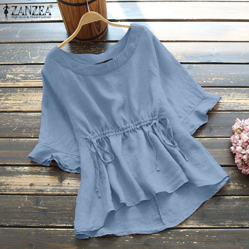 Áo Nữ ZANZEA Tay Ngắn Cổ Tròn Thời Trang Vintage