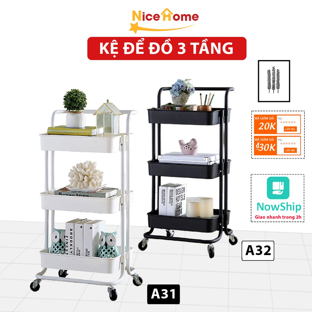 Kệ bỉm sữa 3 tầng NICEHOME, xe đẩy spa đa năng chất liệu khung thép cacbon sơn tĩnh điện bền đẹp