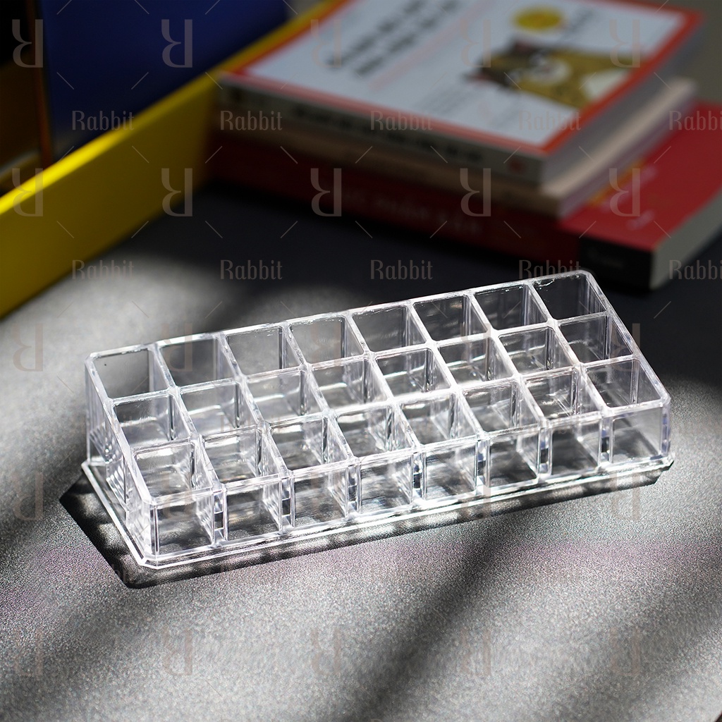 Khay son mica trắng hình vuông trưng bày son, chai chiết nước hoa Rabbit Lab