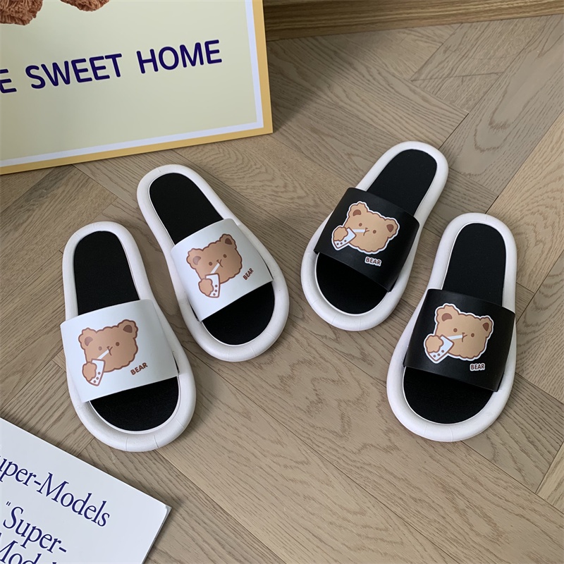 JY083 Quai  GBEAR 1  Dép quai ngang mặt gấu đế tròn dễ thương, giá học sinh,  dép mềm