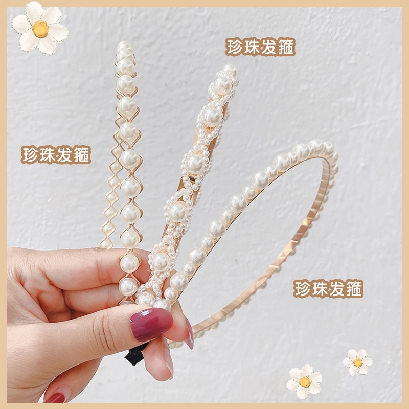 Set 3 băng đô vải hoa đính ngọc trai phong cách thời trang mùa hè cho nữ