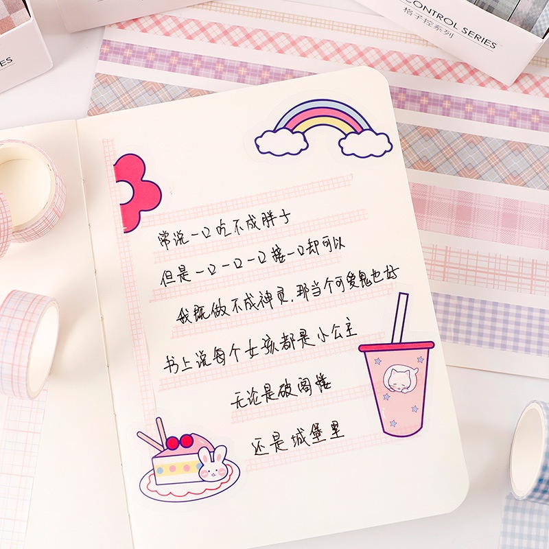 Set 5 Cuộn Băng Dính Washi Họa Tiết Kẻ Sọc Phong Cách Vintage Dùng Trang Trí Sổ Tay/ Đồ Thủ Công DIY