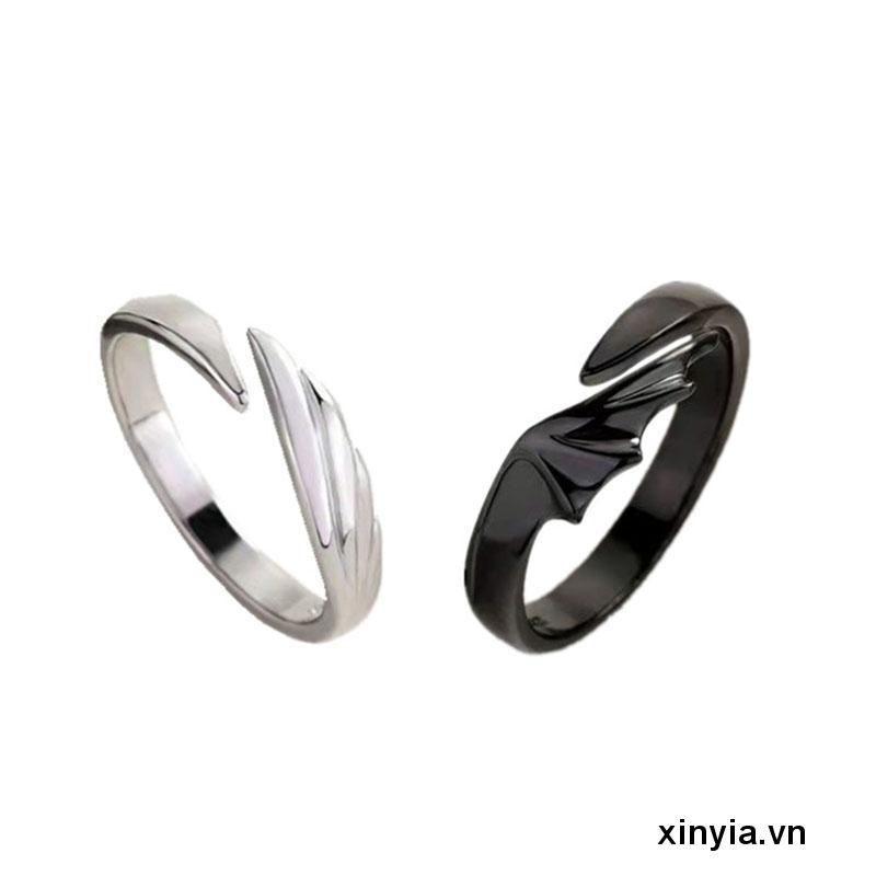 Nhẫn Mạ Bạc 925 Hình Thiên Thần Ác Quỷ Có Thể Điều Chỉnh Thời Trang Cho Cặp Đôi