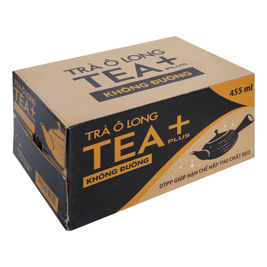 Thùng 24 chai trà ô long Tea Plus không đường 455ml