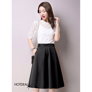 CHÂN VÁY XÒE PHỐI NÚT ĐIỆU ĐÀ TÚI 2 BÊN