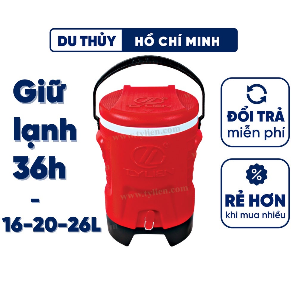 Thùng đá giữ nhiệt cao cấp Super Cool Tý Liên kiểu tròn dung tích 16L, 20L, 26L có vòi, nhựa tốt an toàn