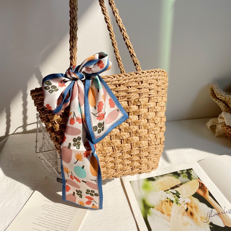 Túi cói đi biển trơn hình quả trám, kiểu dệt cổ điển có lớp lót trong rộng rãi T338