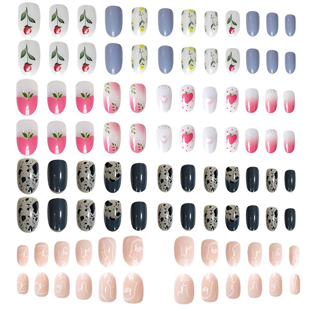 QQMALL Toàn Bộ Bộ Móng Tay Giả Họa Tiết Trái Tim Thời Trang Cho Nữ