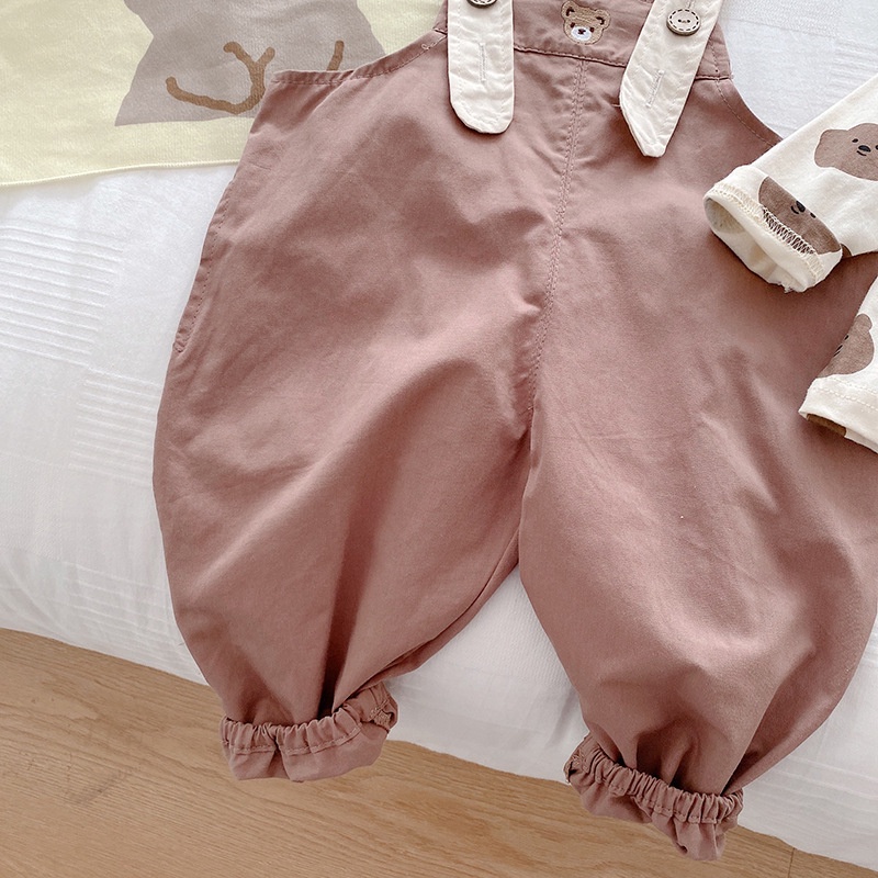 Bộ Áo Liền Quần Bằng Cotton Tay Dài In Họa Tiết Chú Gấu Dễ Thương Thời Trang Phong Cách Hàn Quốc Cho Bé Sơ Sinh