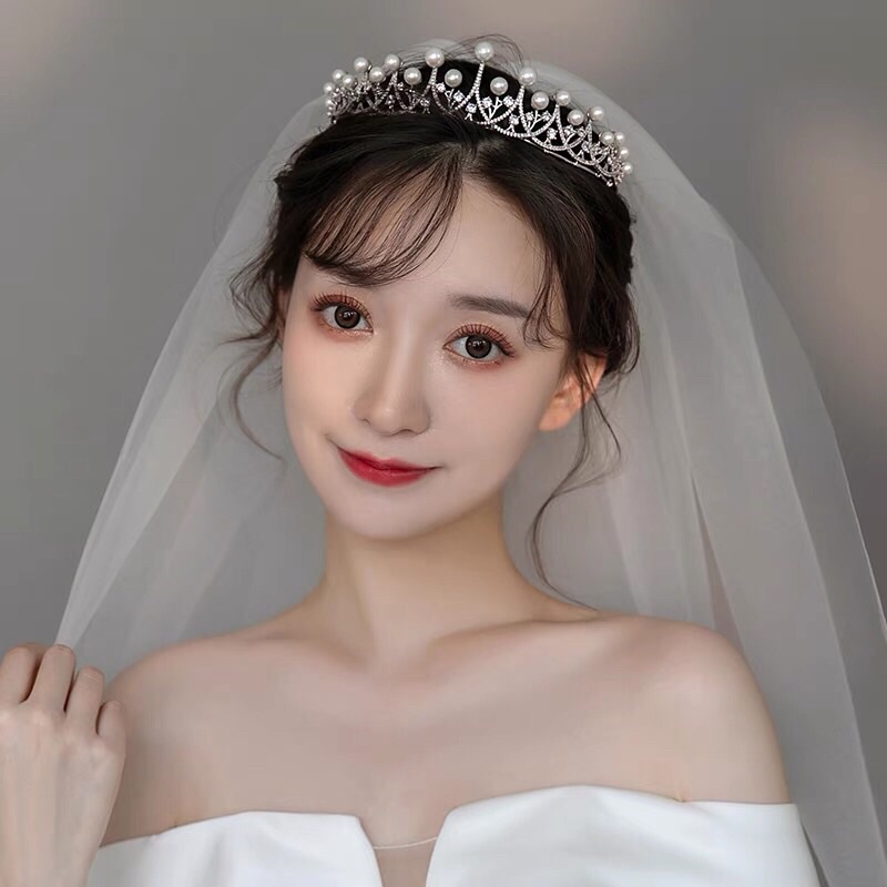 Vương Miện Cô Dâu đính hạt trai màu trắng