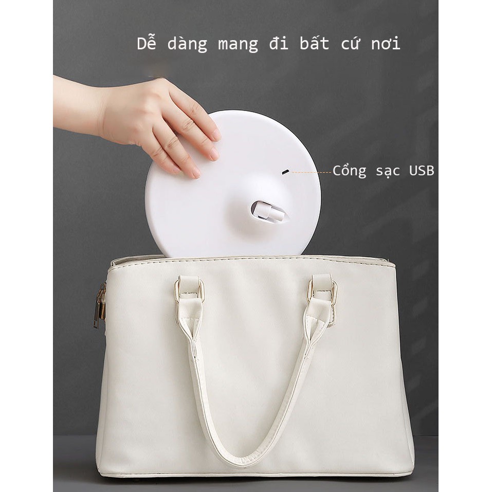 Gương trang điểm để bàn đèn LED cao cấp, Gương trang điểm 3 chế độ ánh sáng, Cáp sạc USB, Màn hình cảm ứng