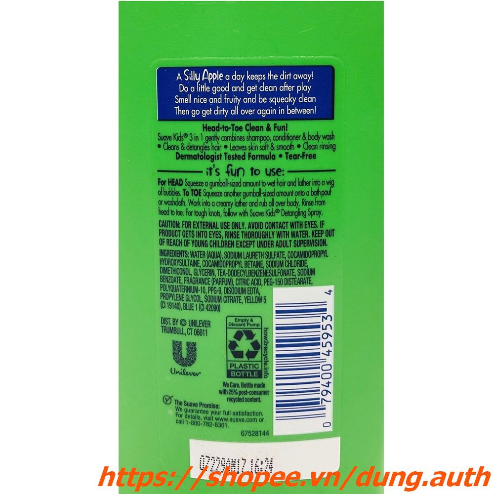 Dầu Tắm Gội Xả Tắm 1.18l Suave Kids 3 Trong 1 (Tắm, gội và xả) | BigBuy360 - bigbuy360.vn
