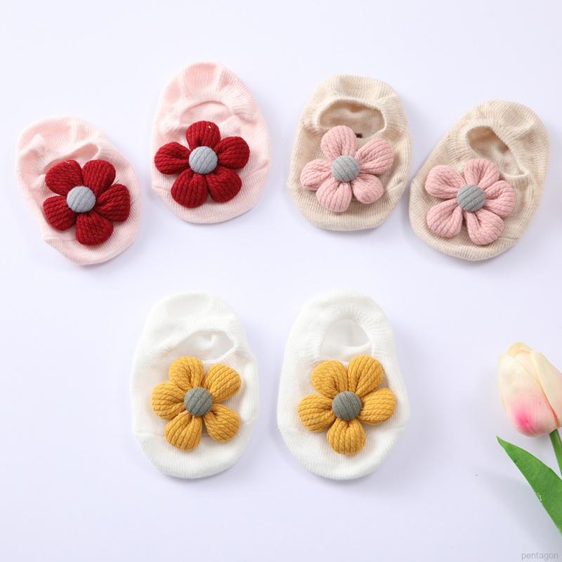 Bộ 2 chiếc vớ cotton cao tới mắt cá chân chống trượt đính hoa + băng đô phối ren xinh xắn thời trang cho bé gái sơ sinh