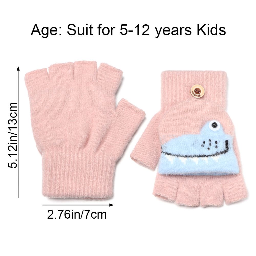Đôi găng tay dệt kim hở ngón họa tiết khủng long dễ thương cho bé 5-12 tuổi