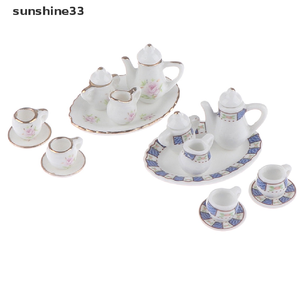 SU 8Pcs 1:12 Dollhouse Miniature Porcelain Tea Cup Plate set Dollhouse Kitchen Toy n