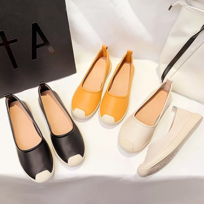 Giày nữ slip on da mềm đế em chân- giày bata trơn( bata trơn)