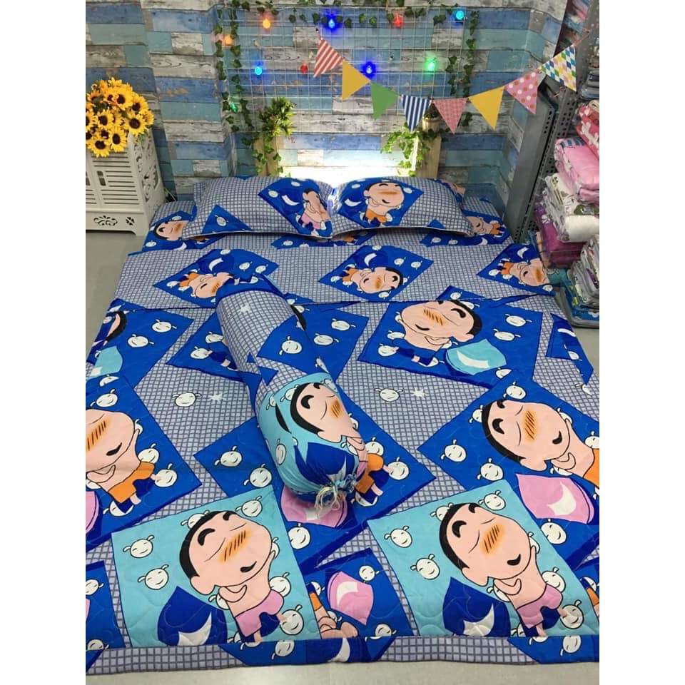 Bộ drap nệm - 1 ga kèm 2 vỏ gối nằm hoạt hình Doraemon 1M2 1M6 1M8