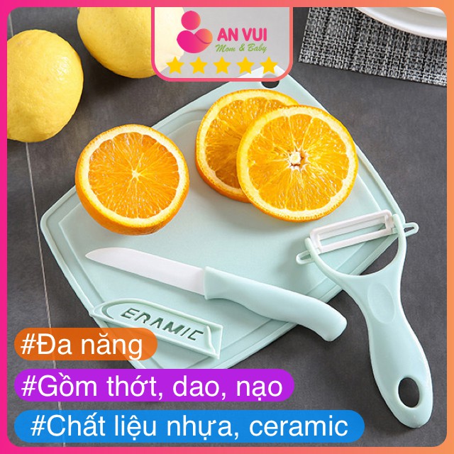 Giáo cụ Montessori dao thớt cho bé thực hành làm việc nhà, bộ chế biến ăn dặm 3 món -anvuistore