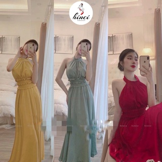 Đầm Maxi Hở Lưng - Váy Xoè Cổ Yếm Thắt Nơ Dáng Xòe  Cách Điệu Nữ Tính, Chất Liệu Lụa Xướt Hợp Đi Biển [ T244]