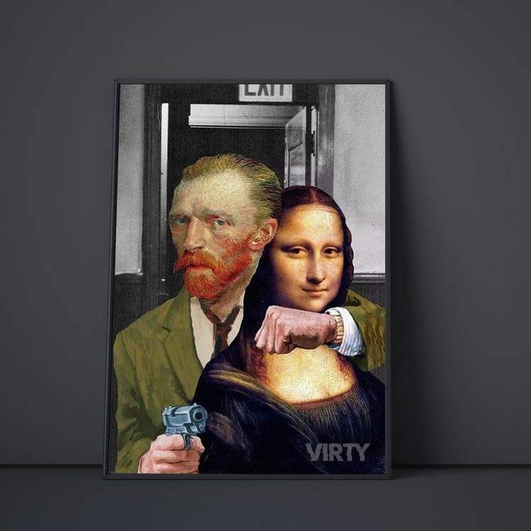 [Bùng nổ] Tranh canvas decor Van Gogh x Mona Lisa Guns Art