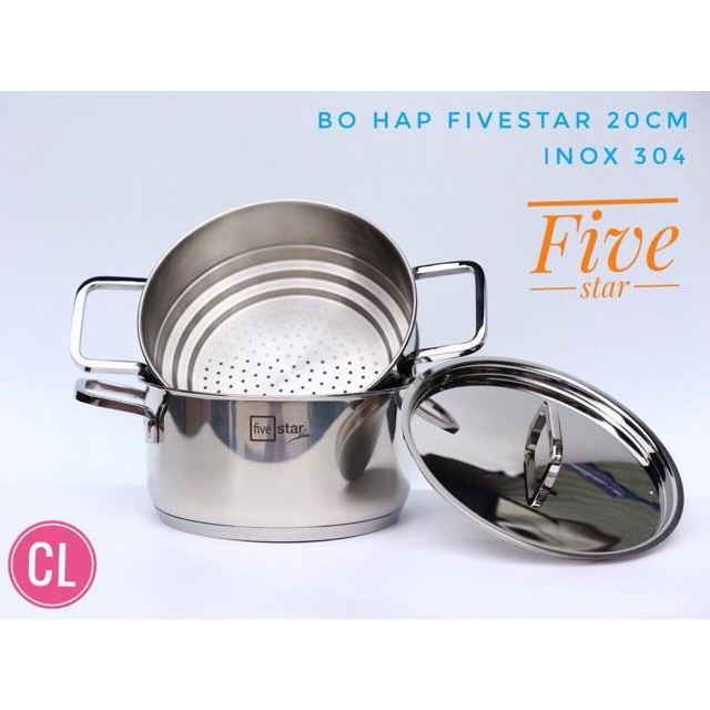 Bộ nồi xửng hấp cao cấp inox 304 bếp từ 3 đáy Fivestar Standard 20cm nắp inox.tặng 5 Muỗng inox