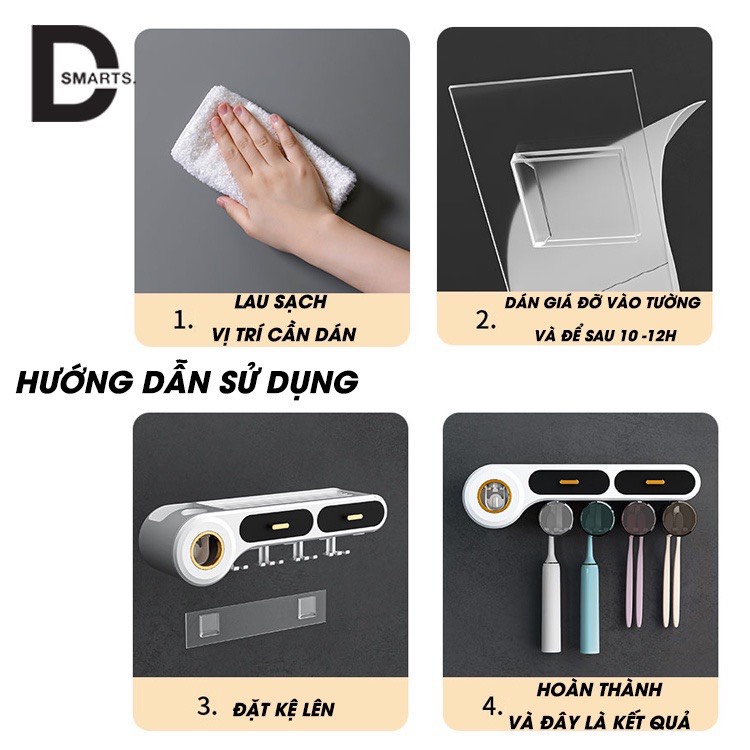 Bộ Nhả Kem Đánh Răng Tự Động, Kệ Để Đồ Phòng Tắm Cao Cấp Kèm Miếng Dán